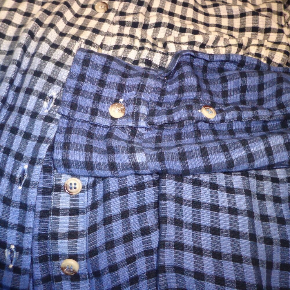 Free People Cropped Button Down Shirt M Checked Blues/White Long Sleeves Pocket - Picture 9 of 15
